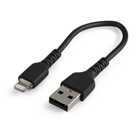 StarTech.com 6 inch (15cm) Durable Black USB-A to Lightning Cable - Heavy Duty Rugged Aramid Fiber USB Type A to Lightning Charger/Sync Power Cord - Apple MFi Certified iPad/iPhone 12 Image