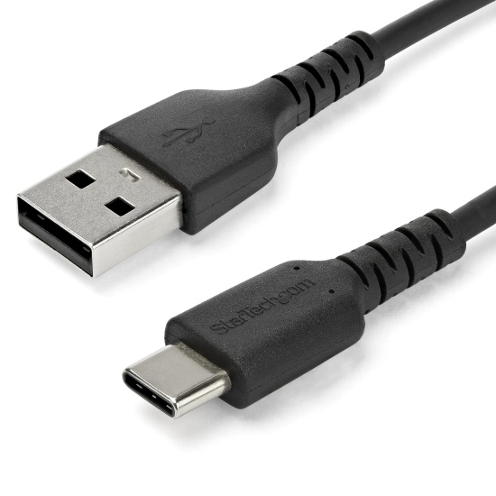 StarTech.com 1m USB A to USB C Charging Cable - Durable Fast Charge & Sync USB 2.0 to USB Type C Data Cord - Rugged TPE Jacket Aramid Fiber M/M 3A Black - Samsung S10, iPad Pro, Pixel Image