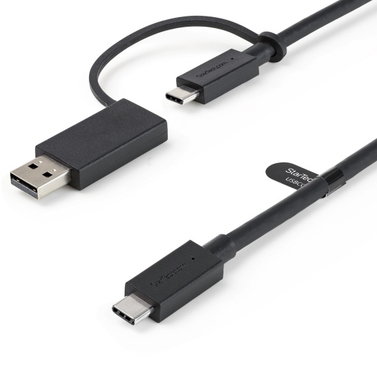 StarTech.com 3ft (1m) USB-C Cable with USB-A Adapter Dongle - Hybrid 2-in-1 USB C Cable w/ USB-A - USB-C to USB-C (10Gbps/100W PD), USB-A to USB-C (5Gbps) - Ideal for Hybrid Docking Station Image