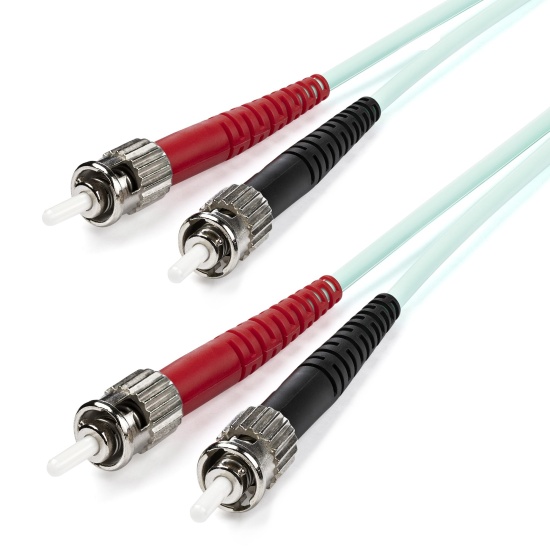 StarTech.com 1m (3ft) ST/UPC to ST/UPC OM3 Multimode Fiber Optic Cable, Full Duplex 50/125µm Zipcord Fiber, 100G Networks, LOMMF/VCSEL, <0.3dB Low Insertion Loss, LSZH Fiber Patch Cord Image