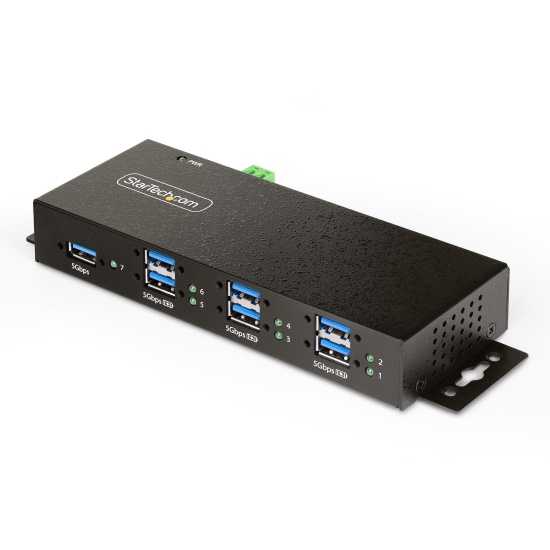 StarTech.com 5G7AINDRM-USB-A-HUB interface hub USB 3.2 Gen 1 (3.1 Gen 1) Type-B 5000 Mbit/s Black Image