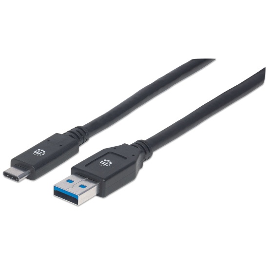 Manhattan USB-C to USB-A Cable, 3m, Male to Male, 5 Gbps (USB 3.2 Gen1 aka USB 3.0), 3A (fast charging), SuperSpeed USB, Black, Lifetime Warranty, Polybag Image