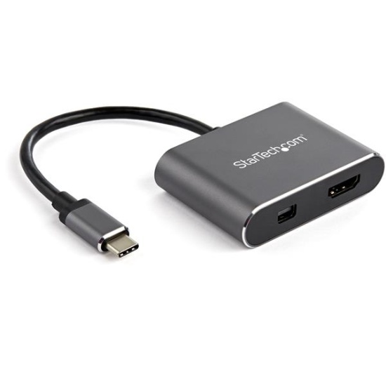 StarTech.com USB C Multiport Video Adapter - 4K 60Hz USB-C to HDMI 2.0 or Mini DisplayPort 1.2 Monitor Adapter - USB Type-C 2-in-1 Display Converter HDMI/MDP HBR2 HDR - TB3 Compatible Image