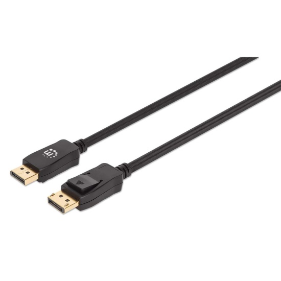 Manhattan DisplayPort 1.4 Cable, 8K@60hz, 1m, Braided Cable, Male to Male, Equivalent to DP14MM1M, With Latches, Fully Shielded, Black, Lifetime Warranty, Polybag Image