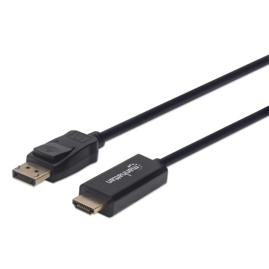 Manhattan DisplayPort 1.1 to HDMI Cable, 1080p@60Hz, 3m, Male to Male, DP With Latch, Black, Not Bi-Directional, Three Year Warranty, Polybag Image