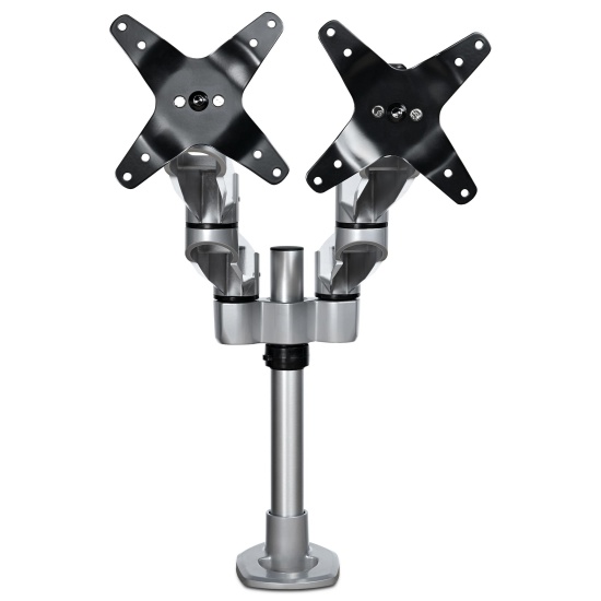 StarTech.com Desk Mount Dual Monitor Arm - Premium Articulating Monitor Arm - up to 30” VESA Mount Displays - Height Adjustable Monitor Mount - Rotate/Tilt/Swivel - Clamp/Grommet - Silver Image