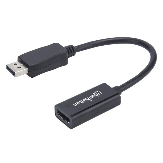 Manhattan DisplayPort 1.1 to HDMI Adapter Cable, 1080p@60Hz, Male to Female, Black, DP With Latch, Not Bi-Directional, Three Year Warranty, Polybag Image