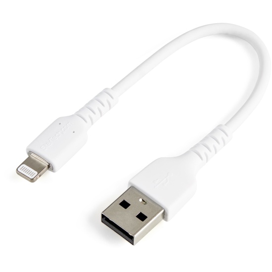 StarTech.com 6 inch (15cm) Durable White USB-A to Lightning Cable - Heavy Duty Rugged Aramid Fiber USB Type A to Lightning Charger/Sync Power Cord - Apple MFi Certified iPad/iPhone 12 Image