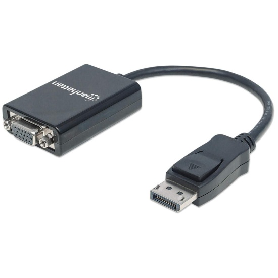 Manhattan DisplayPort to VGA HD15 Converter Cable, 15cm, Male to Female, Active, Equivalent to DP2VGA2, DP With Latch, Black, Lifetime Warranty, Polybag Image