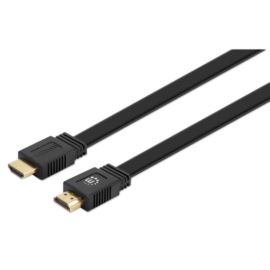 Manhattan HDMI Cable with Ethernet (Flat), 4K@60Hz (Premium High Speed), 1m, Male to Male, Black, Ultra HD 4k x 2k, Fully Shielded, Gold Plated Contacts, Lifetime Warranty, Polybag Image