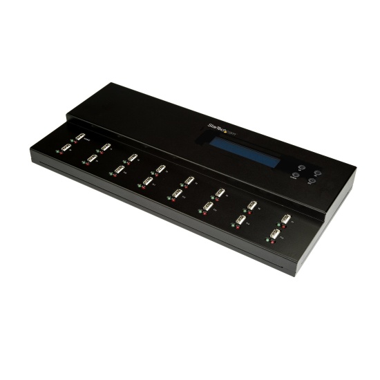 StarTech.com Standalone 1 to 15 USB Thumb Drive Duplicator and Eraser, Multiple USB Flash Drive Copier, System and File and Whole-Drive Copy at 1.5 GB/min, Single and 3-Pass Erase, LCD Display Image