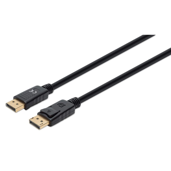 Manhattan DisplayPort 1.4 Cable, 8K@60hz, 1m, PVC Cable, Male to Male, Equivalent to DP14MM1M, With Latches, Fully Shielded, Black, Lifetime Warranty, Polybag Image