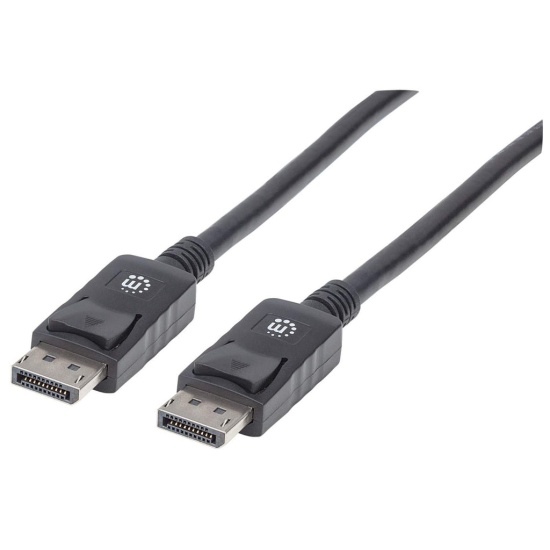 Manhattan DisplayPort 1.2 Cable, 4K@60hz, 3m, Male to Male, Equivalent to DISPL3M, With Latches, Fully Shielded, Black, Lifetime Warranty, Polybag Image