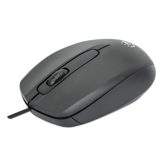 Manhattan Comfort II USB Wired Mouse, Black, 1000dpi, USB-A, Optical, Ambidextrous, Portable/Compact, Three Button with Scroll Wheel, Three Year Warranty, Retail Box Image