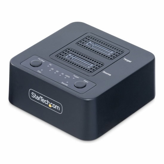 StarTech.com 1:1 M.2 NVMe Drive Duplicator, Standalone M.2 SSD Cloner/Copier up to 90GBpm, USB 3.2 20Gbps M.2 Dual-Bay Drive Dock, USB-C/A Cables Included Image