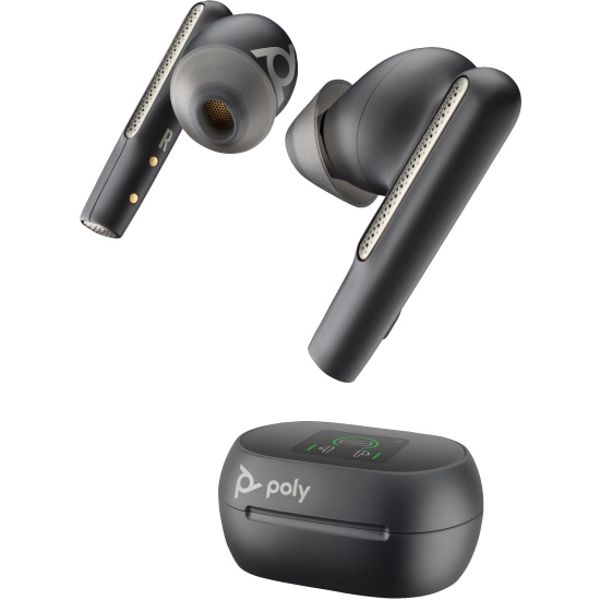 POLY Voyager Free 60+ UC M Carbon Black Earbuds +BT700 USB-A Adapter +Touchscreen Charge Case Image