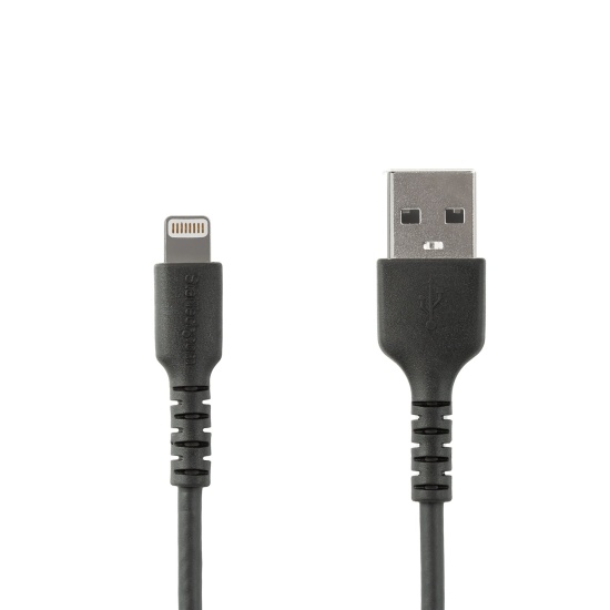 StarTech.com 6 foot (2m) Durable Black USB-A to Lightning Cable - Heavy Duty Rugged Aramid Fiber USB Type A to Lightning Charger/Sync Power Cord - Apple MFi Certified iPad/iPhone 12 Image