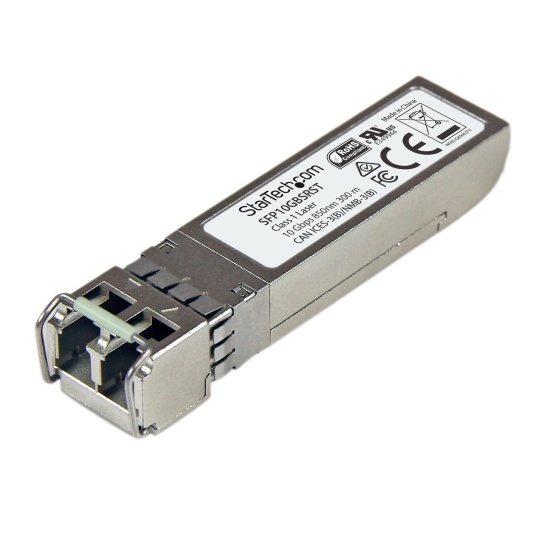 StarTech.com MSA Compliant SFP+ Transceiver Module - 10GBASE-SR~MSA Uncoded SFP+ Module - 10GBASE-SR - 10GbE Multi Mode Fiber (MMF) Optic Transceiver - 10GE Gigabit Ethernet SFP+ - LC 300m - 850nm - DDM Image