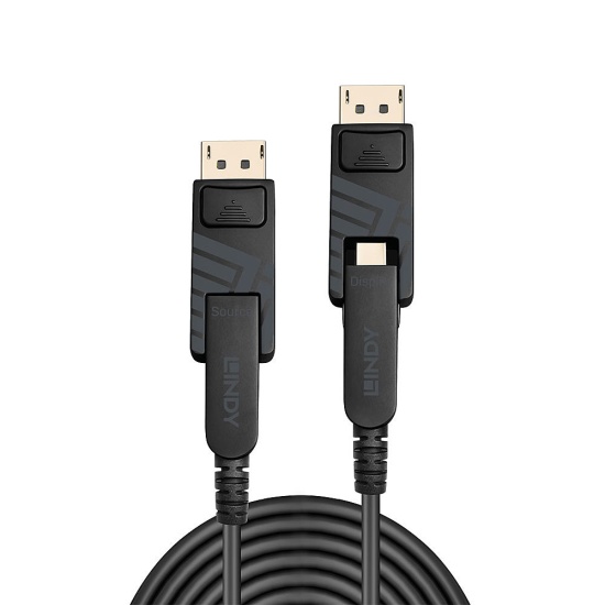 Lindy 10m Fibre Optic Hybrid Mini DisplayPort 1.4 Cable with Detachable DP Connectors Image