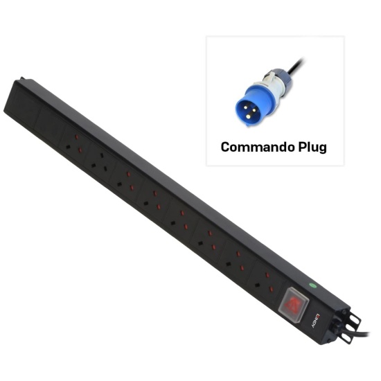 Lindy 8 Way UK Mains Sockets, Vertical PDU with Commando Plug Image