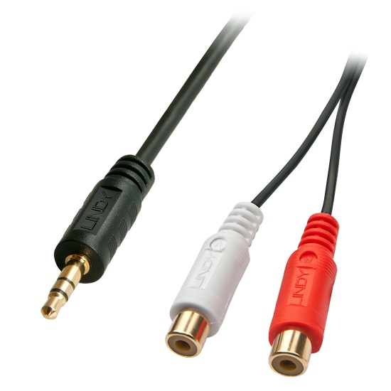 Lindy 0.25m AV Adapter Cable - 3.5mm Male to 2 x RCA Female Image