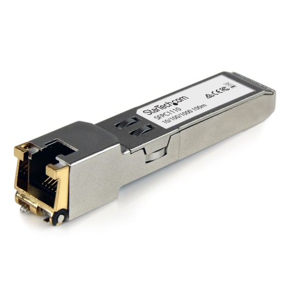 StarTech.com Cisco SFP-GE-T Compatible SFP Transceiver Module - 10/100/1000BASE-TX~Cisco SFP-GE-T Compatible SFP Module - 1000BASE-T - SFP to RJ45 Cat6/Cat5e - 10/100/1000 Mbps - RJ-45 100m - Cisco IE3400, IE3300, IE3200 Image