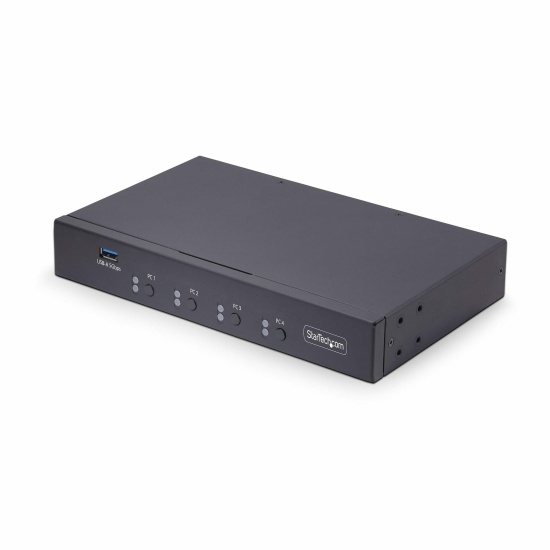 StarTech.com 4-Port KM Switch with Mouse Switching, USB Switch for Keyboard/Mouse, 3.5mm/USB Audio, Peripheral Sharing for 4 Computers, TAA Compliant Image