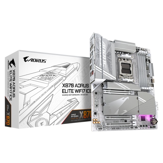 GIGABYTE X870 AORUS ELITE WIFI7 ICE Motherboard - Supports AMD Ryzen 9000 CPUs, 16+2+2 Phases Digital VRM, up to 8000MHz DDR5 (OC), 3xPCIe 5.0 + 1xPCIe 4.0, Wi-Fi 7, 2.5GbE LAN, USB 4 Image