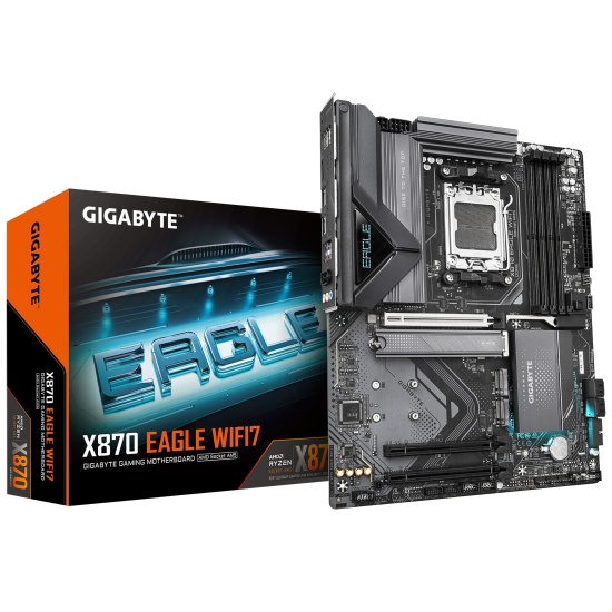 GIGABYTE X870 EAGLE WIFI7 Motherboard - Supports AMD Ryzen 9000 CPUs, 14+2+2 phases VRM, up to 8000MHz DDR5 (OC), 1xPCIe 5.0 + 2xPCIe 4.0, Wi-Fi 7, 2.5GbE LAN, USB 4 Image