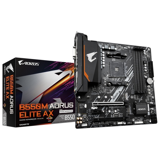 GIGABYTE B550M AORUS ELITE AX Motherboard - Supports AMD Ryzen 5000 CPUs, 5+3 Phases Pure Digital VRM, up to 4733MHz DDR5 (OC), 1xPCIe 4.0 M.2, Wi-Fi 6E, GbE LAN, USB 3.2 Gen 2 Image