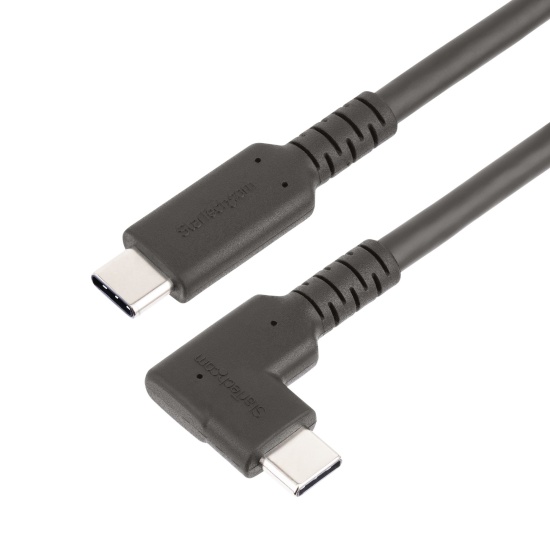 StarTech.com 3ft (1m) Rugged Right Angle USB-C Cable, USB 3.2 Gen 2 (10 Gbps), Full-Featured USB C to C Data transfer Cable, 4K 60Hz DP Alt Mode, 100W Power Delivery - 90 Degree USB Type-C Cable Image