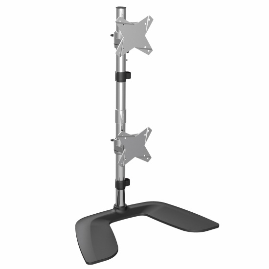 StarTech.com Vertical Dual Monitor Stand - Ergonomic Desktop Stacked Two Monitor Stand up to 27 inch VESA Mount Displays - Free Standing Universal Monitor Mount - Height Adjustable - Silver Image