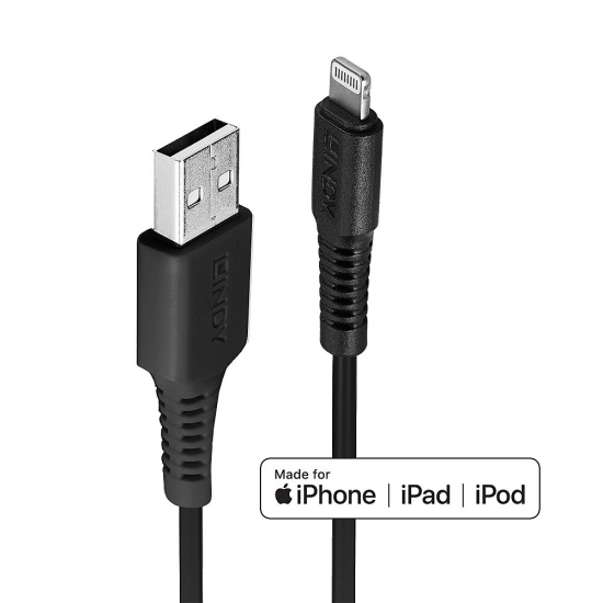 Lindy 0.5m USB to Lightning Cable, Black Image