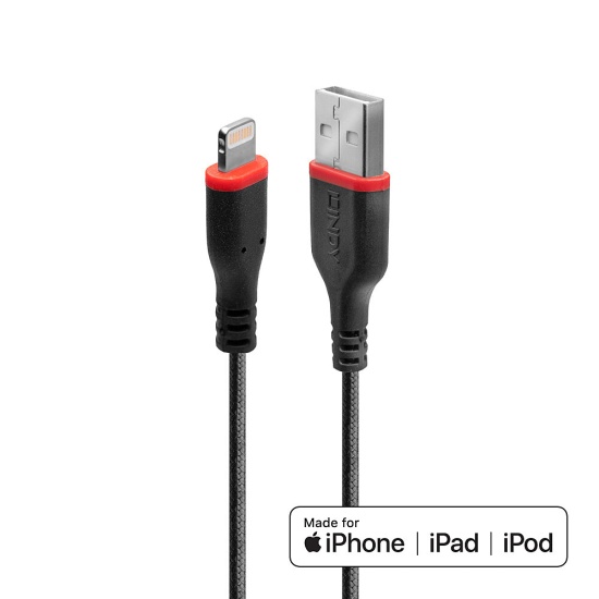 Lindy 1m Reinforced USB Type A to Lightning Cable Image