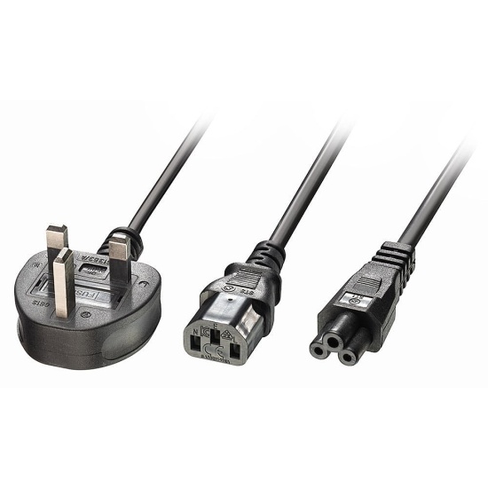 Lindy 2.5m UK 3 Pin Plug to IEC C13 and IEC C5 Splitter Extension Cable, Black Image