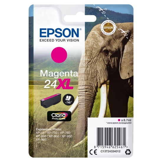 Epson Elephant Singlepack Magenta 24XL Claria Photo HD Ink Image