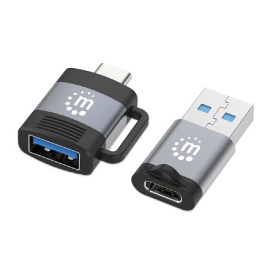 Manhattan 2-Piece Set: USB-C to USB-A and USB-A to USB-C Adapters, Male/Female conversions, 5 Gbps (USB 3.2 Gen1 aka USB 3.0), SuperSpeed USB, Black/Silver, Lifetime Warranty, Polybag Image