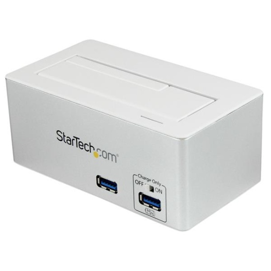 StarTech.com USB 3.0 SATA Hard Drive Docking Station SSD / HDD with integrated Fast Charge USB Hub and UASP For SATA 6 Gbps - White Image