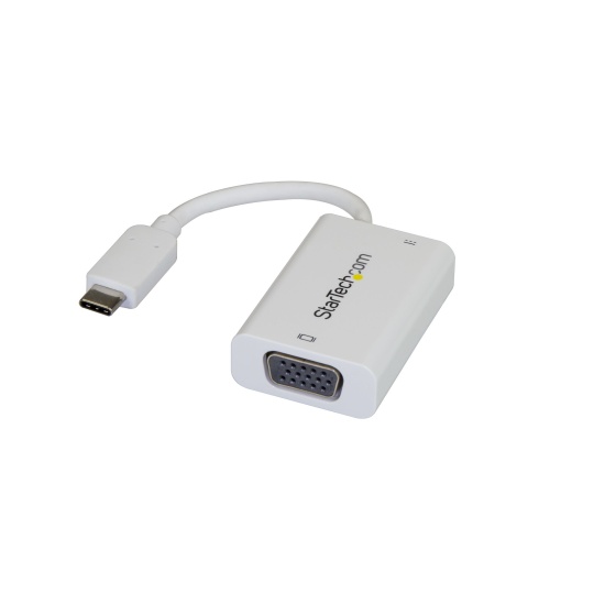 StarTech.com USB C to VGA Adapter with Power Delivery - 1080p USB Type-C to VGA Monitor Video Converter w/ Charging - 60W PD Pass-Through - Thunderbolt 3 Compatible - White Image