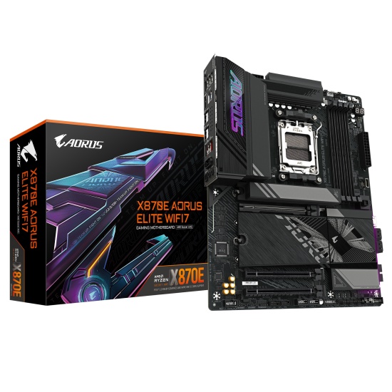 GIGABYTE X870E AORUS ELITE WIFI7 Motherboard - Supports AMD Ryzen 9000 CPUs, 16+2+2 Phases Digital VRM, up to 8000Hz DDR5 (OC), 3xPCIe 5.0 + 1xPCIe 4.0, Wi-Fi 7, 2.5GbE LAN, USB 4 Image