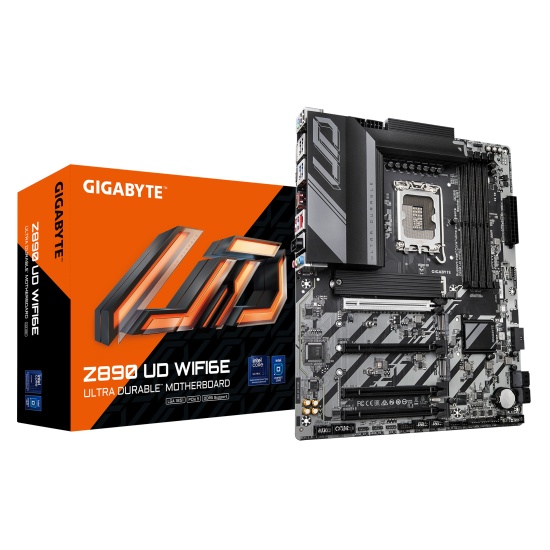 GIGABYTE Z890 UD WIFI6E Motherboard - Supports Intel Core Ultra (Series 2) CPUs, 12+1+2 phases VRM, up to 8800MHz DDR5 (OC), 1xPCIe 5.0 + 2xPCIe 4.0, Wi-Fi 6E, 2.5GbE LAN, USB 4 Image