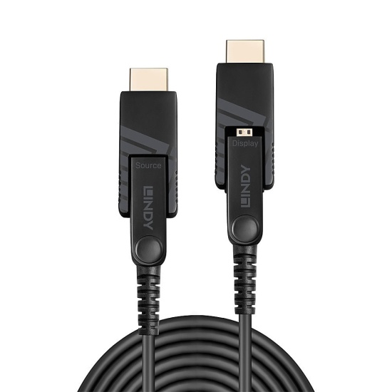 Lindy 40m Fibre Optic Hybrid Micro-HDMI 18G Cable with Detachable HDMI and DVI Connectors Image