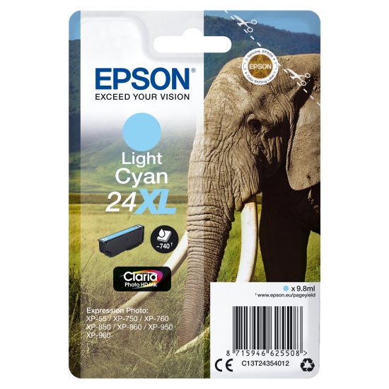 Epson Elephant Singlepack Light Cyan 24XL Claria Photo HD Ink Image