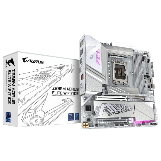 GIGABYTE Z890M AORUS ELITE WIFI7 ICE Motherboard - Supports Intel Core Ultra (Series 2) CPUs, 12+1+2 phases VRM, up to 8800MHz DDR5 (OC), 1xPCIe 5.0 + 2xPCIe 4.0, Wi-Fi 7, 2.5GbE LAN, USB 4 Image