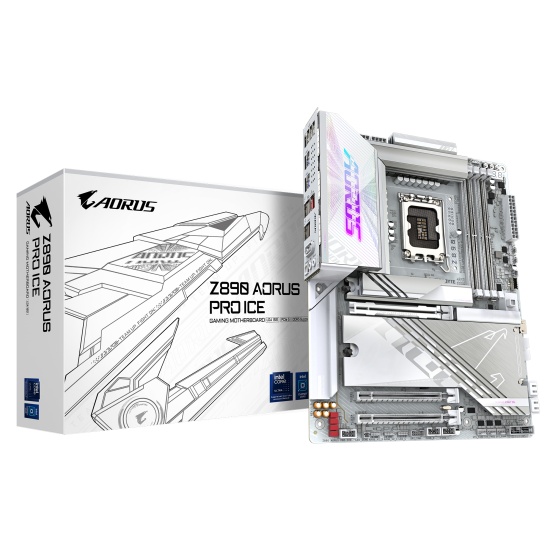 GIGABYTE Z890 AORUS PRO ICE Motherboard - Supports Intel Core Ultra (Series 2) CPUs, 16+1+2 phases VRM, up to 9500MHz DDR5 (OC), 1xPCIe 5.0 + 4xPCIe 4.0, Wi-Fi 7, 5GbE LAN, Thunderbolt 4 Image