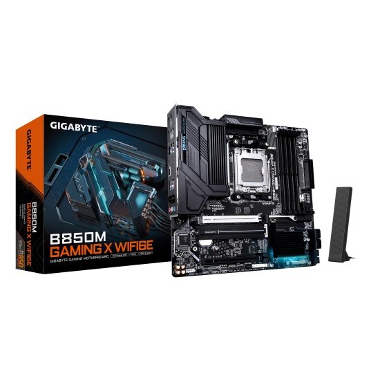 GIGABYTE B850M GAMING X WIFI6E Motherboard - AMD Ryzen 9000 Series CPUs, 10+2+2 Phases Digital VRM, up to 8200MHz DDR5 (OC), 1xPCIe 5.0 + 1xPCIe 4.0 M.2, 2.5LAN, WIFI 6E, USB 3.2 Gen 2 Image