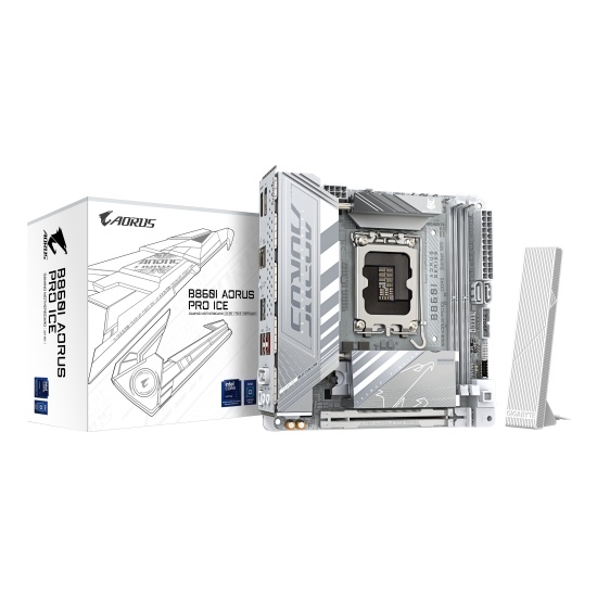 GIGABYTE B860I AORUS PRO ICE Motherboard - Intel Core Ultra Series CPUs, 8+1+2+1 Phases VRM, up to 9200MHz DDR5, 1xPCIe 5.0 + 1xPCIe 4.0 M.2, 2.5GbE LAN, WIFI 7, Thunderbolt 4 Image