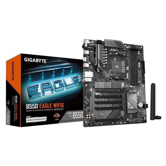 GIGABYTE B550 EAGLE WIFI6 Motherboard - AMD Ryzen 5000 G-Series CPUs, 10+3+1 Phases VRM, up to 3200MHz DDR4, 1xPCIe 4.0 + 1xPCIe 3.0 M.2, 1GbE LAN, WIFI 6, USB 3.2 Gen 2 Image