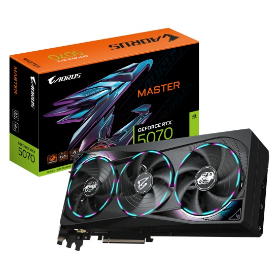 GIGABYTE AORUS GeForce RTX 5070 MASTER 12G Graphics Card - 12GB GDDR7, 192bit, PCI-E 5.0, 2715 MHz Core Clock, 3 x DP 2.1a, 1 x HDMI 2.1b, NVIDIA DLSS 4, GV-N5070AORUS M-12GD Image GIGABYTE AORUS GeForce RTX 5070 MASTER 12G Graphics Card - 12GB GDDR7, 192bit, PCI-E 5.0, 2715 MHz Core Clock, 3 x DP 2.1a, 1 x HDMI 2.1b, NVIDIA DLSS 4, GV-N5070AORUS M-12GD Image