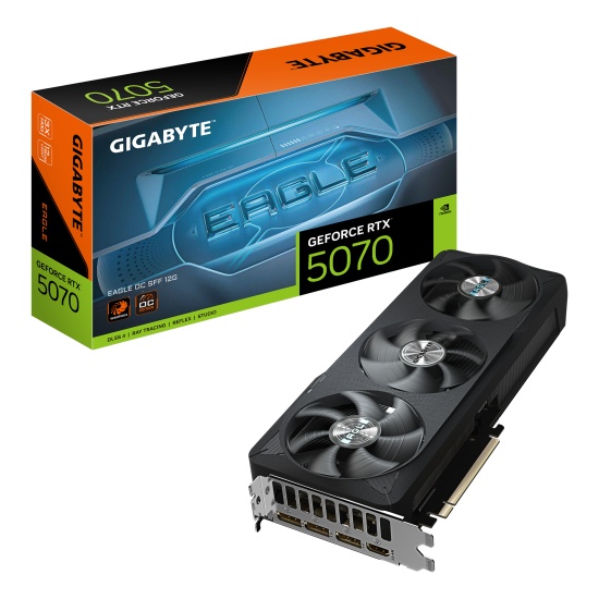 GIGABYTE GeForce RTX 5070 EAGLE OC SFF 12G Graphics Card - 12GB GDDR7, 192bit, PCI-E 5.0, 2587 MHz Core Clock, 3 x DP 2.1a, 1 x HDMI 2.1b, NVIDIA DLSS 4, GV-N5070GAMING OC-12GD Image GIGABYTE GeForce RTX 5070 EAGLE OC SFF 12G Graphics Card - 12GB GDDR7, 192bit, PCI-E 5.0, 2587 MHz Core Clock, 3 x DP 2.1a, 1 x HDMI 2.1b, NVIDIA DLSS 4, GV-N5070GAMING OC-12GD Image